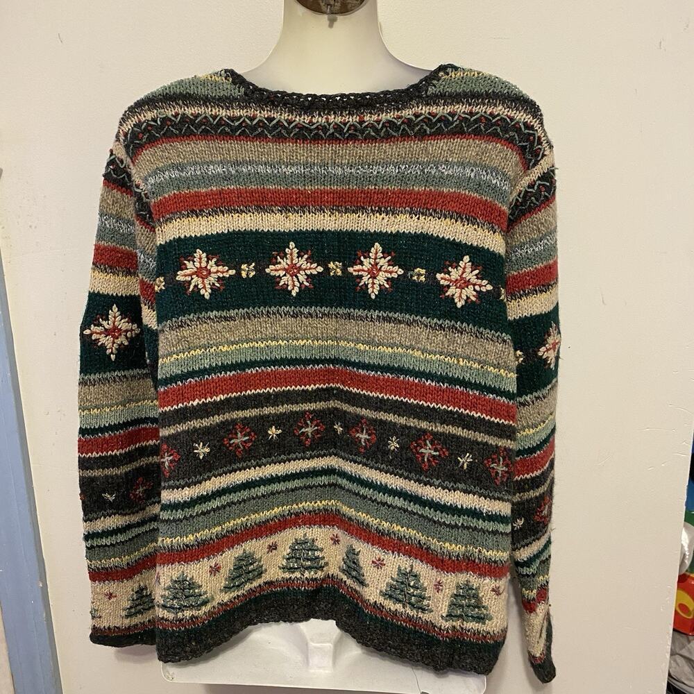 VTG Knit Christmas Holidays Sweater Women S Wool Silk Blend Country Grannycore - Picture 8 of 9